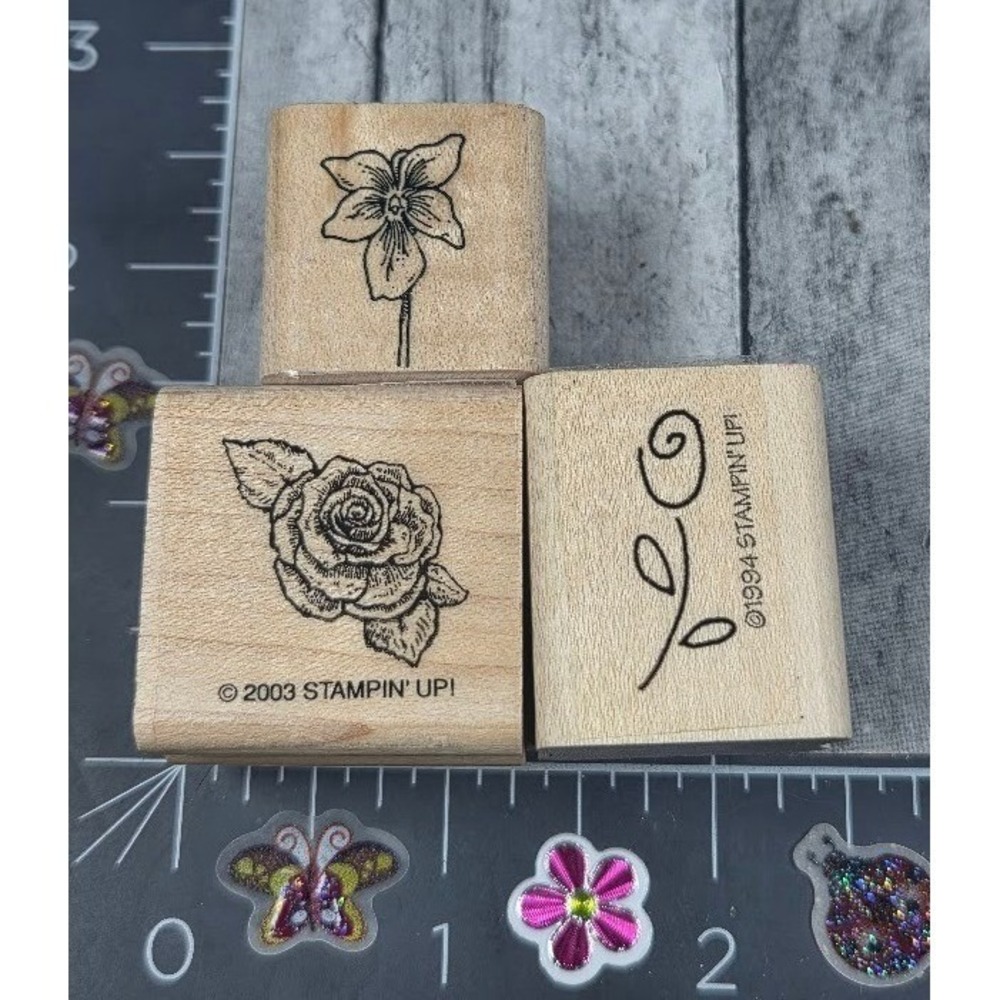Stampin' Up! Flowers Variety Lot of 3 Rubber Stamp Wood #A22